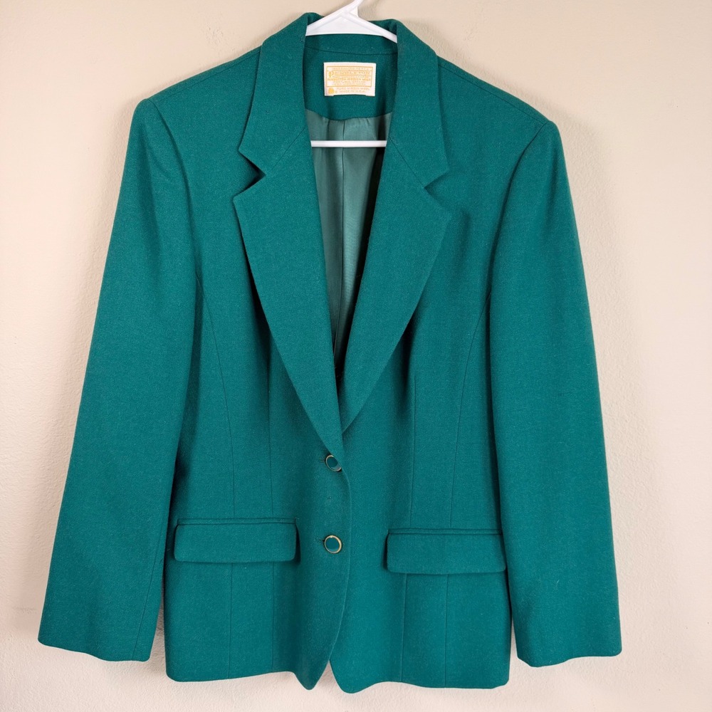 Vintage Pendleton 100% Virgin‎ Wool Blazer 12 Green USA Made Jacket
